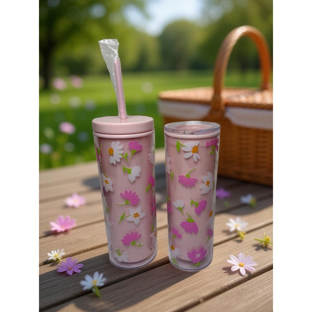 Kate Spade New York Floral Tumbler with Straw and Thermal Mug Gift Box Set